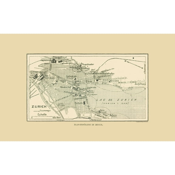 Historic Map - Zurich Switzerland Route Plan - Swiss Guide 1917 - 37.38 x 23 - Vintage Wall Art