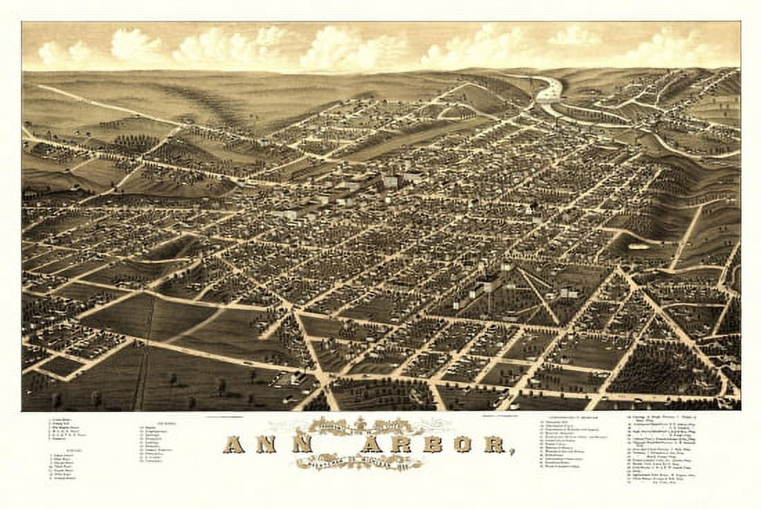 Historic Map of Ann Arbor Michigan 1880 Washtenaw County Canvas Art - (24 x 36)