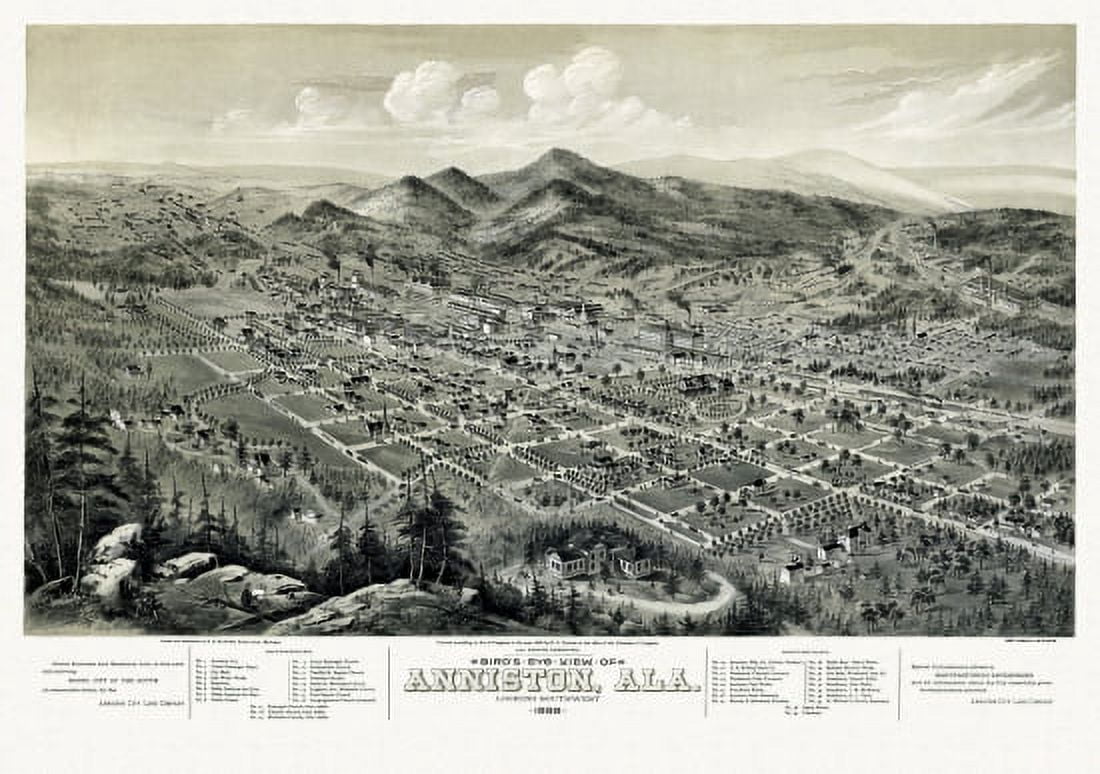 Historic Map of Anniston Alabama 1888 Calhoun County Canvas Art - (24 x 36)