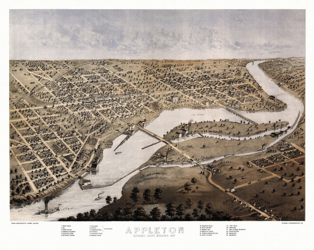 Historic Map of Appleton Wisconsin 1867 Outagamie County Canvas Art - (36 x 54)