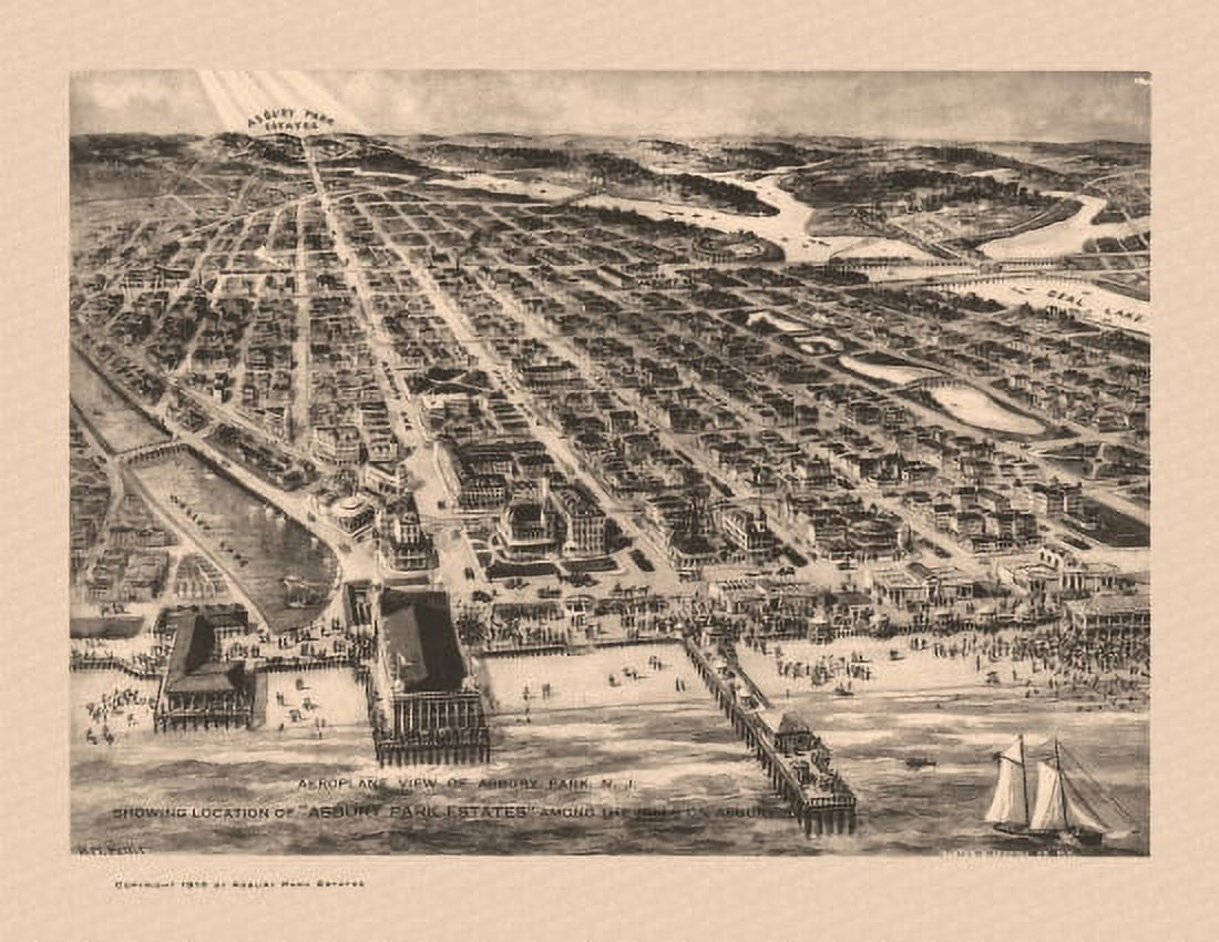 Historic Map of Asbury Park New Jersey 1910 Monmouth County Canvas Art -  (18 x 24)