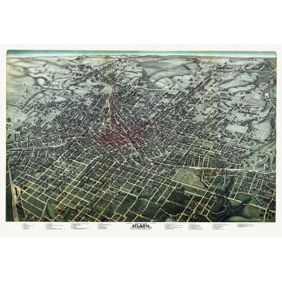 Historic Map of Atlanta Georgia 1892 Fulton County Canvas Art - (24 x 36)