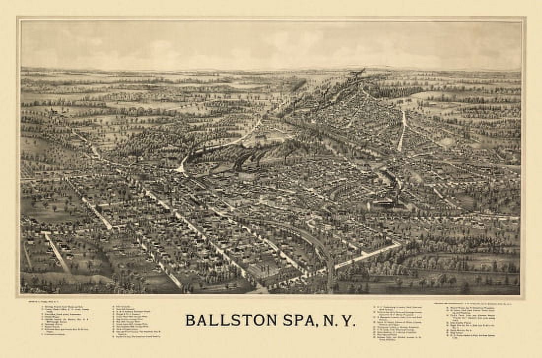 Historic Map of Ballston Spa New York 1891 Saratoga County Canvas Art - (36 x 54)