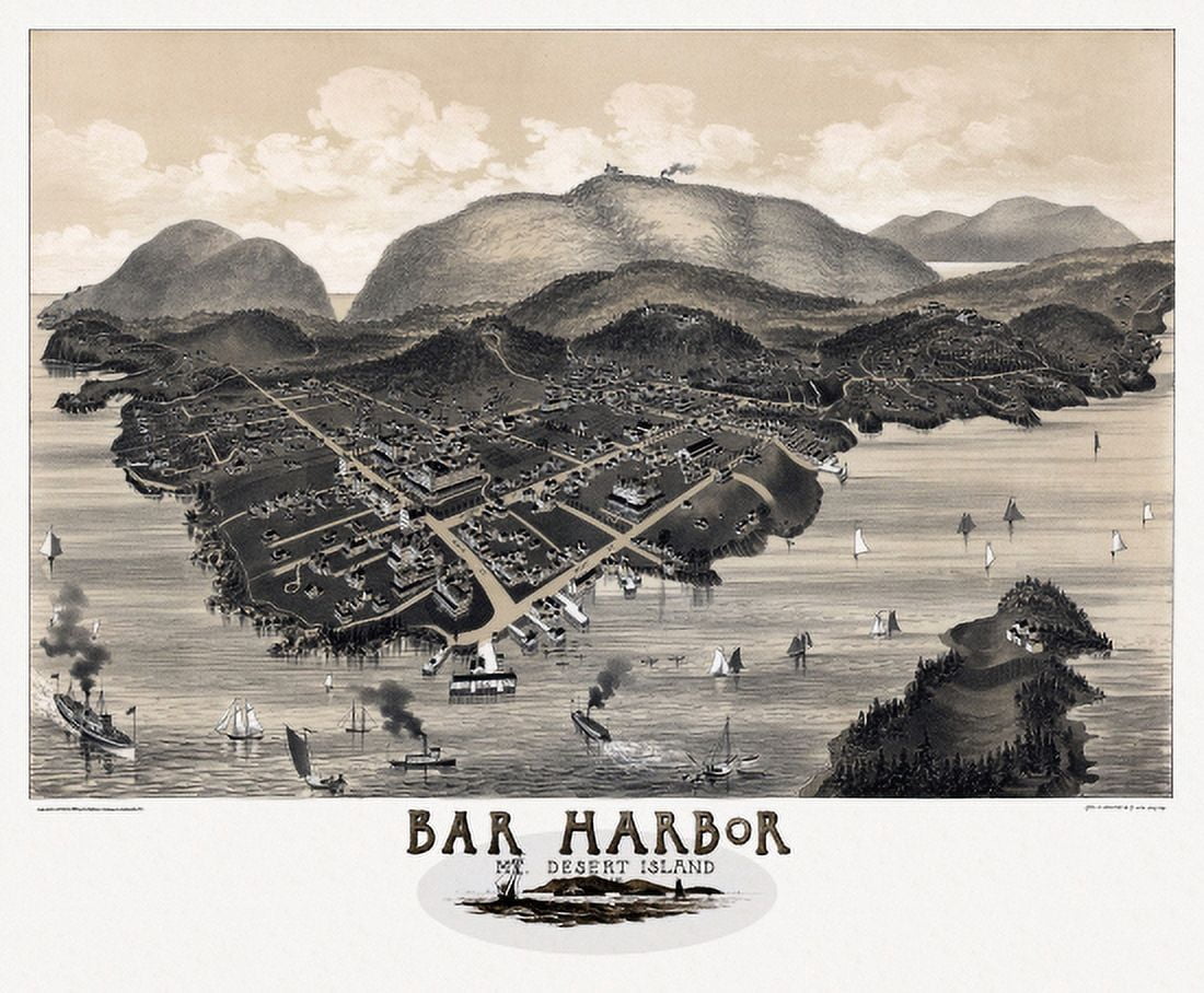 Historic Map of Bar Harbor Maine 1886 Hancock County Canvas Art - (18 x 24)