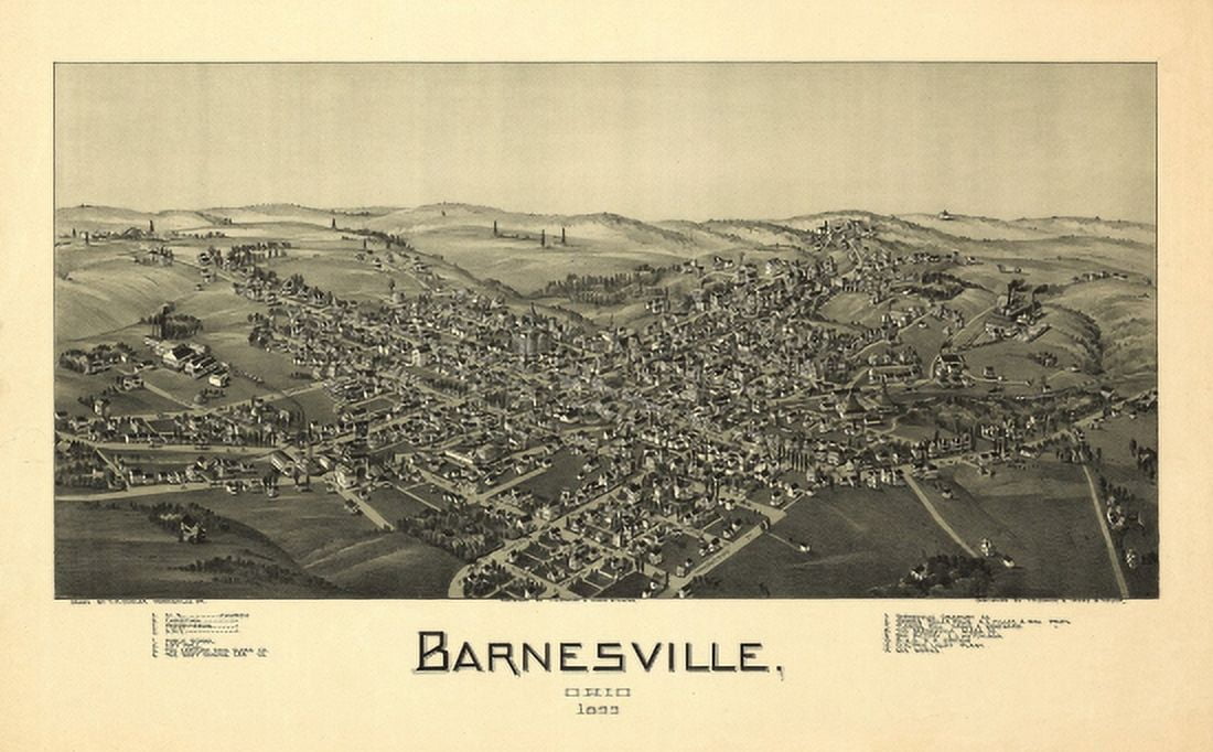 Historic Map of Barnesville Ohio 1899 Belmont County Canvas Art - (36 x 54)