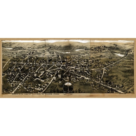 Historic Map of Barre Massachusetts 1890 Worcester County Canvas Art - (36 x 54)