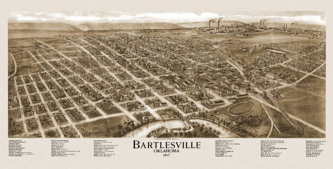 Historic Map of Bartlesville Oklahoma 1917 Osage County Canvas Art -  (18 x 24)
