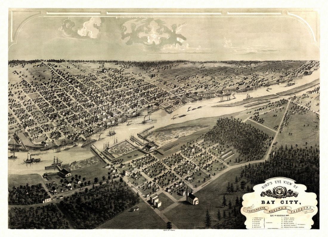 Historic Map of Bay City Michigan 1867 Bay County Canvas Art - (24 x 36)