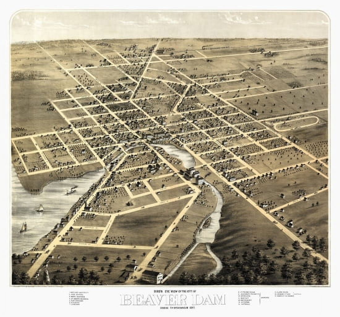 Historic Map of Beaver Dam Wisconsin 1867 Dodge County Canvas Art - (24 x 36)