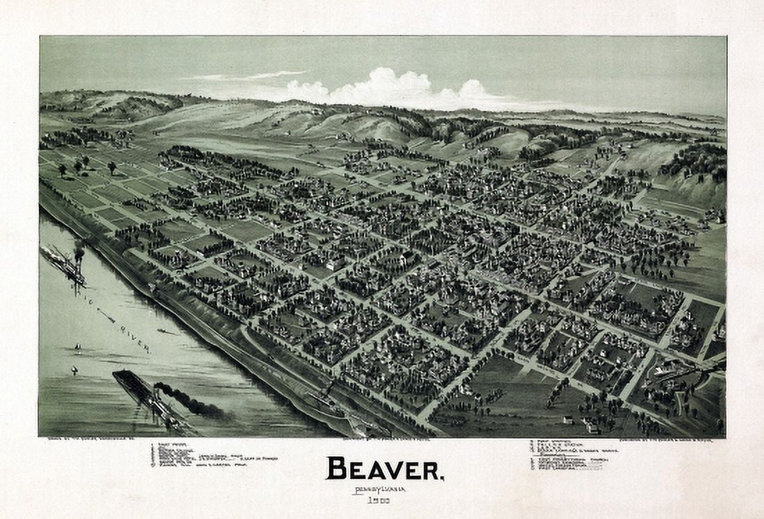 Historic Map of Beaver Pennsylvania 1900 Beaver County Canvas Art -  (24 x 36)