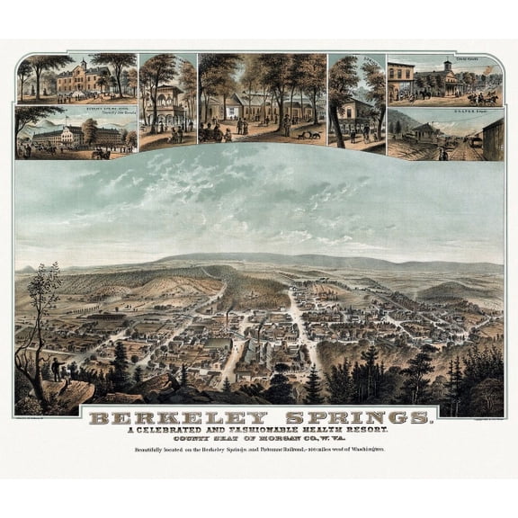 Historic Map of Berkeley Springs West Virginia 1889 Morgan County Canvas Art - (18 x 24)