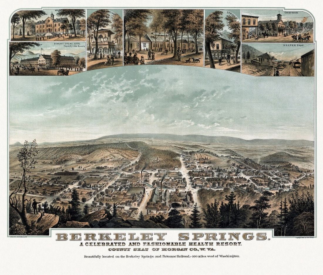 Historic Map of Berkeley Springs West Virginia 1889 Morgan County Canvas Art - (24 x 36)