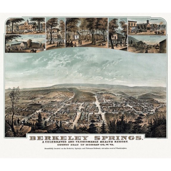 Historic Map of Berkeley Springs West Virginia 1889 Morgan County Canvas Art - (24 x 36)