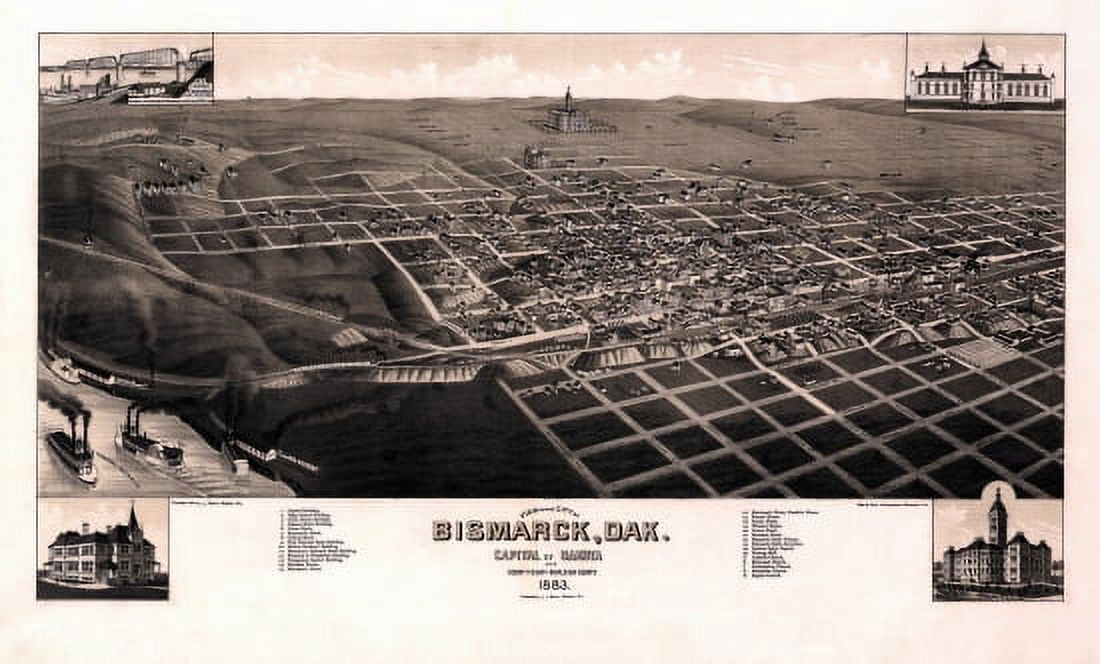 Historic Map of Bismarck North Dakota 1883 Burleigh County Canvas Art - (36 x 54)