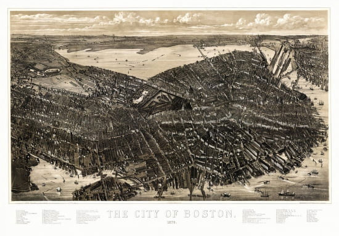 Historic Map of Boston Massachusetts 1879 Suffolk County Canvas Art - (36 x 54)