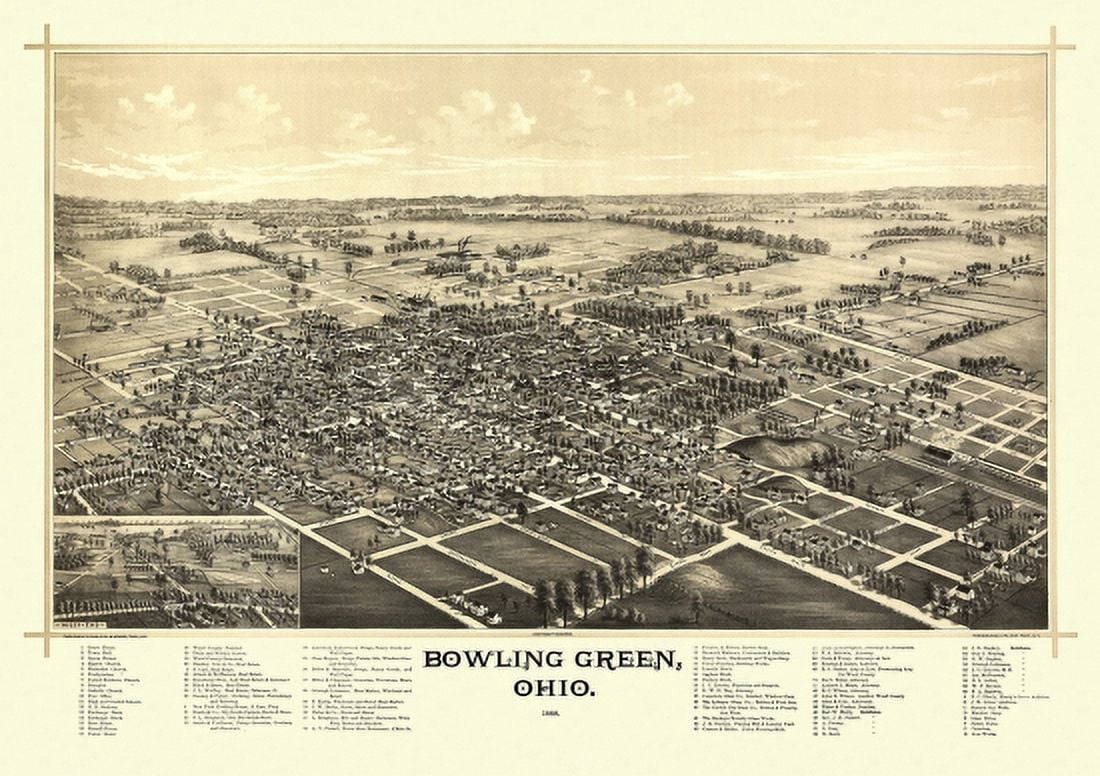 Historic Map of Bowling Green Ohio 1888 Wood County Canvas Art - (36 x 54)