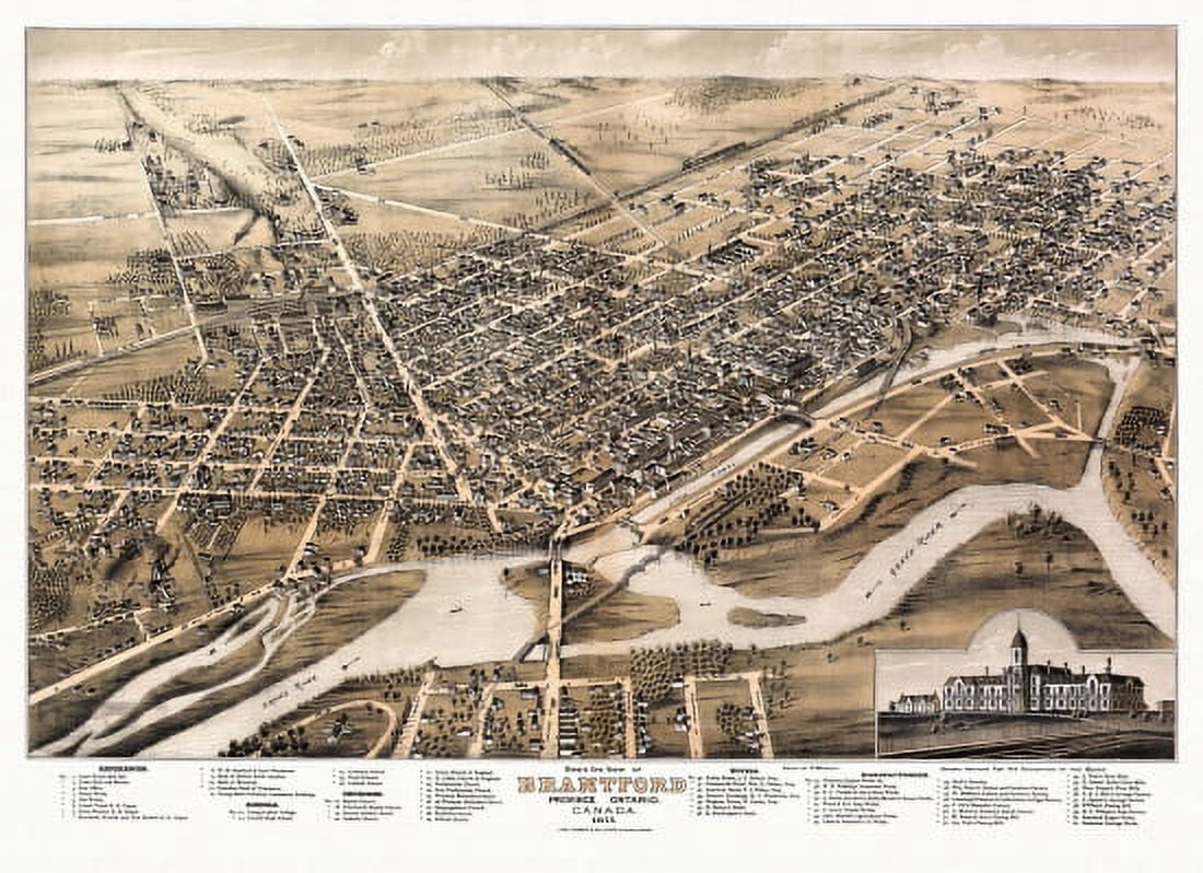 Historic Map of Brantford Ontario 1875 County Canvas Art - (36 x 54)