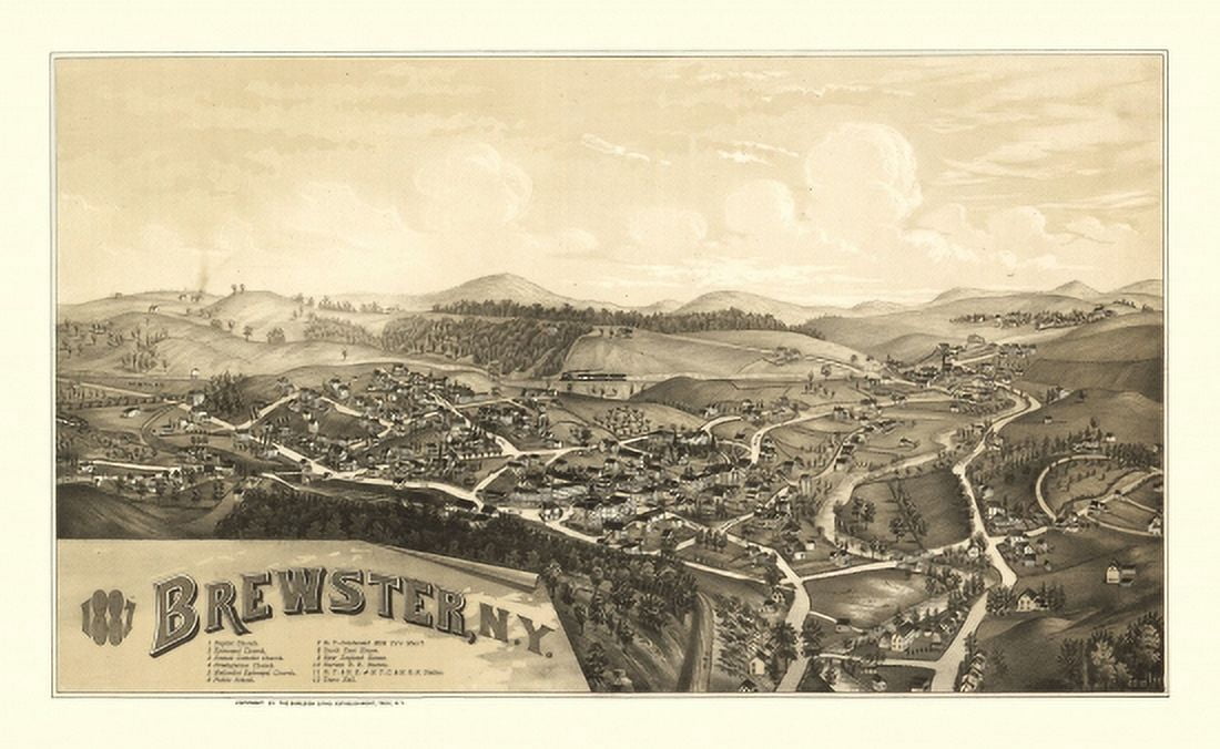 Historic Map of Brewster New York 1887 Putnam County Canvas Art - (18 x 24)