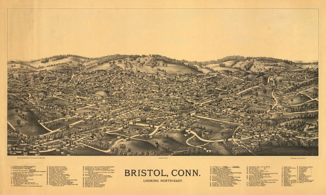 Historic Map of Bristol Connecticut 1889 Hartford County Canvas Art - (18 x 24)