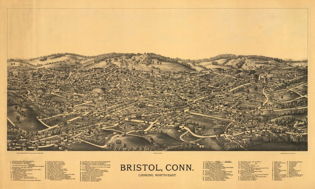 Historic Map of Bristol Connecticut 1889 Hartford County Canvas Art - (36 x 54)
