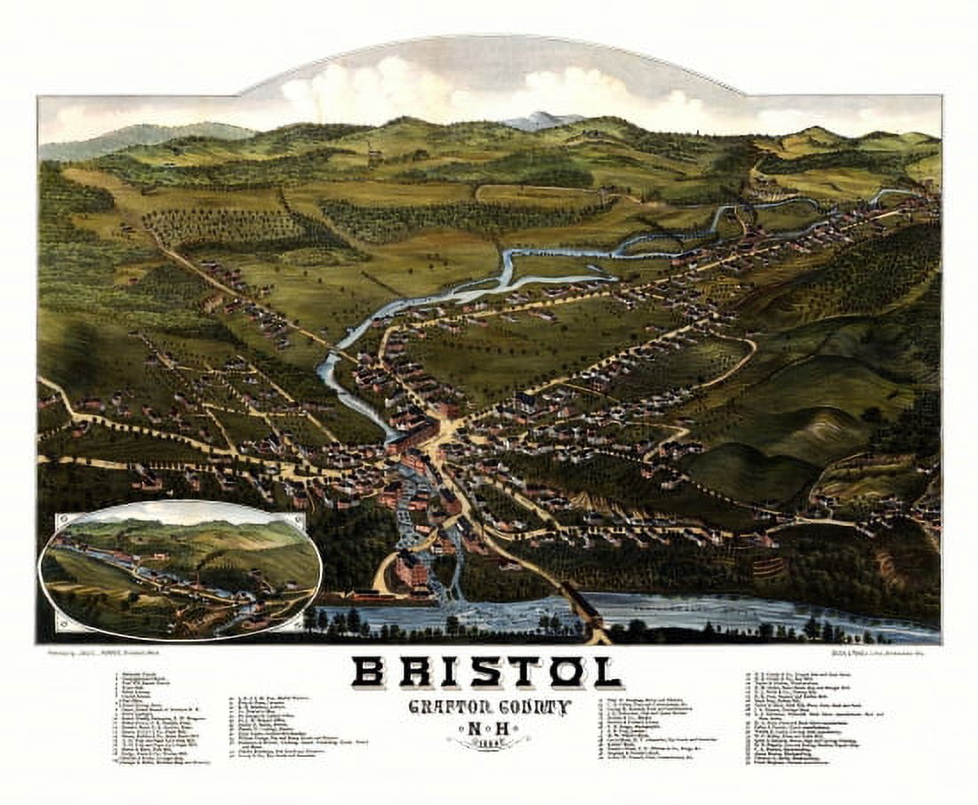 Historic Map of Bristol New Hampshire 1884 Grafton County Canvas Art - (24 x 36)