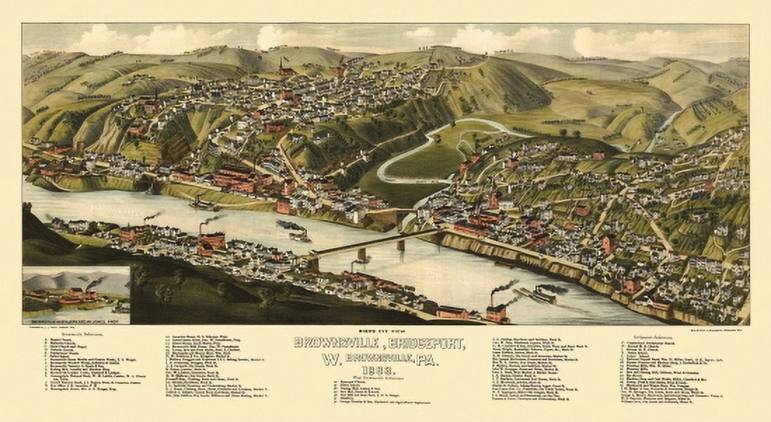 Historic Map of Brownsville Pennsylvania 1883 Montgomery County Canvas Art - (24 x 36)