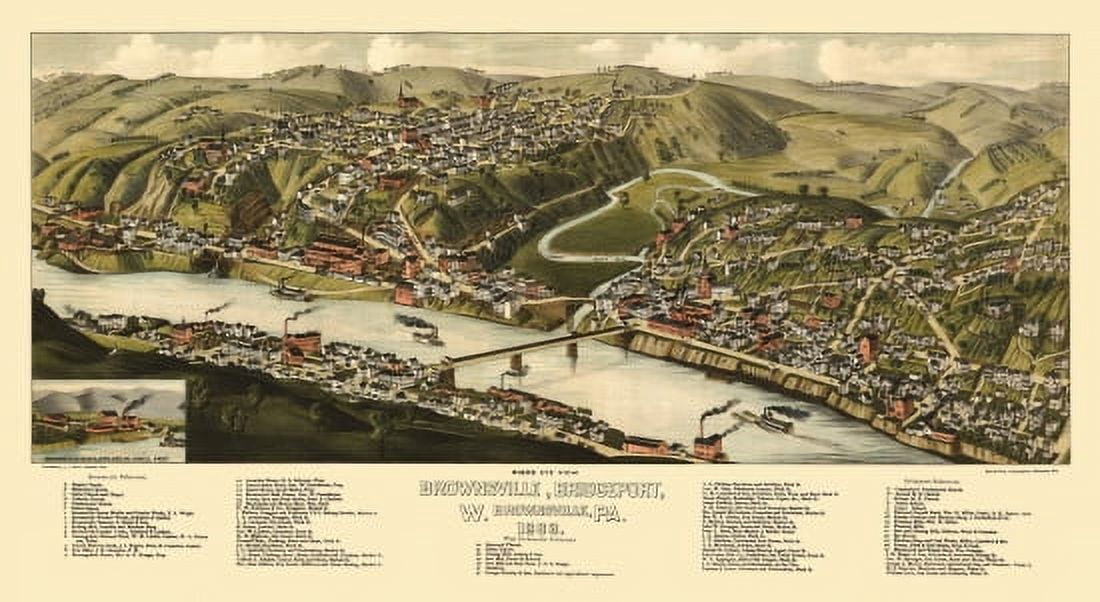 Historic Map of Brownsville Pennsylvania 1883 Montgomery County Canvas Art - (36 x 54)