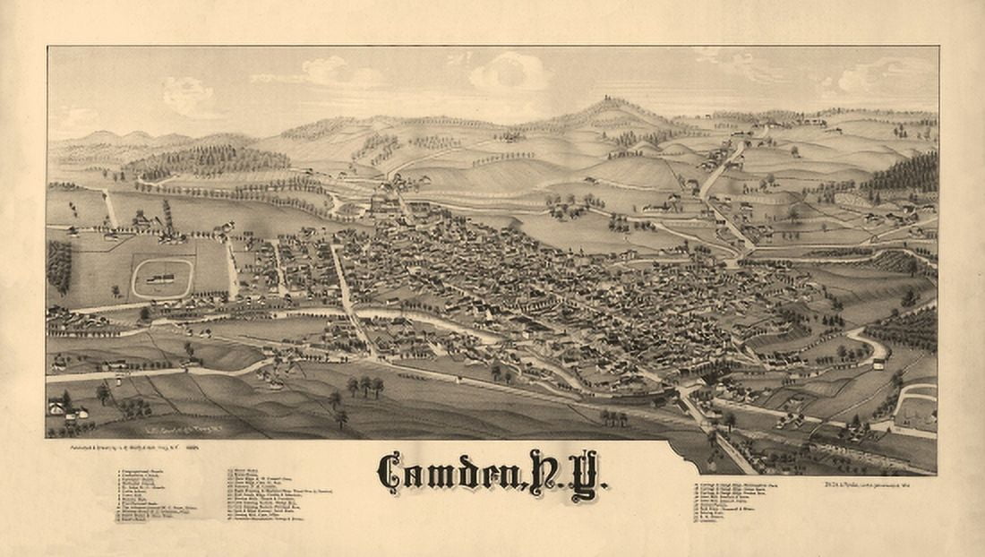 Historic Map of Camden New York 1885 Oneida County Canvas Art - (24 x 36)