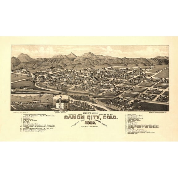 Historic Map of Canon City Colorado 1882 Fremont County Canvas Art - (18 x 24)
