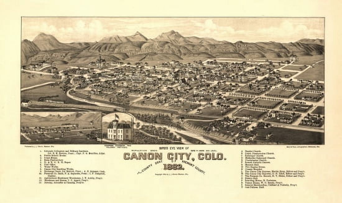 Historic Map of Canon City Colorado 1882 Fremont County Canvas Art - (24 x 36)