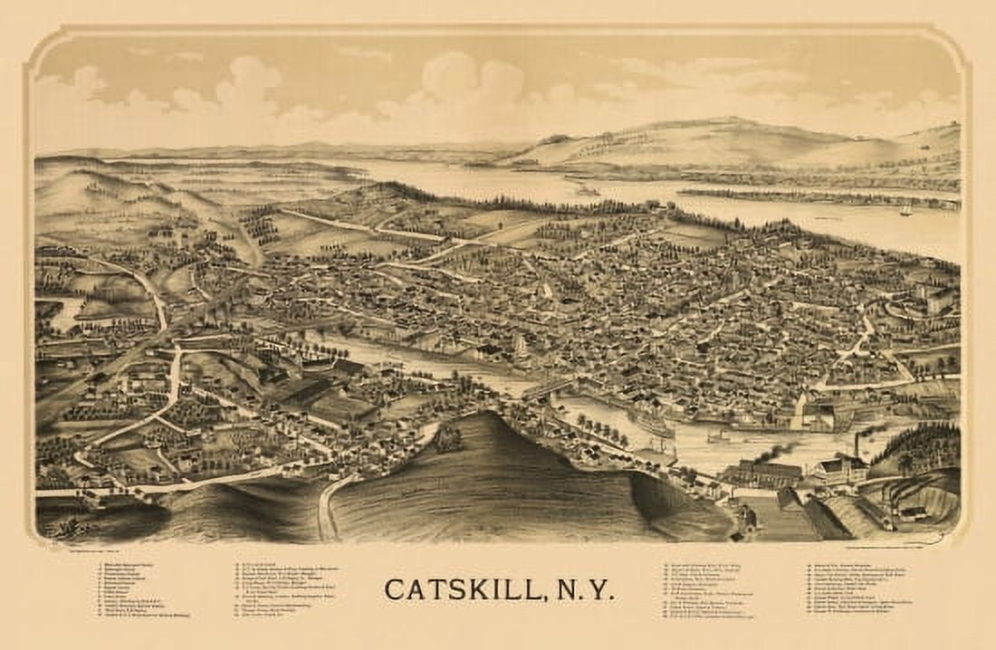 Historic Map of Catskill New York 1889 Greene County Canvas Art -  (18 x 24)