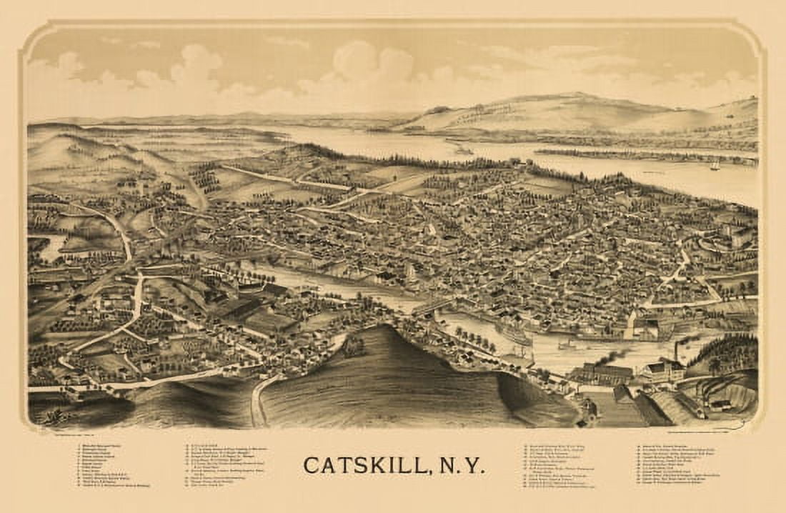 Historic Map of Catskill New York 1889 Greene County Canvas Art - (36 x 54)