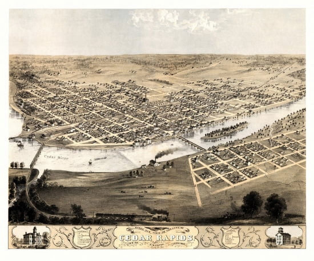 Historic Map of Cedar Rapids Iowa 1868 Linn County Canvas Art - (18 x 24)