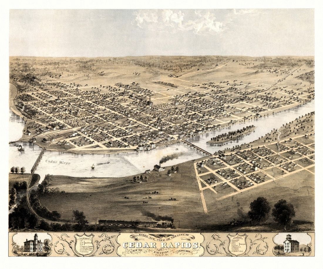 Historic Map of Cedar Rapids Iowa 1868 Linn County Canvas Art - (36 x 54)