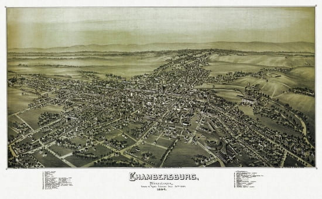 Historic Map of Chambersburg Pennsylvania 1894 Franklin County Canvas Art - (18 x 24)
