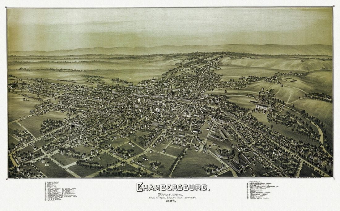 Historic Map of Chambersburg Pennsylvania 1894 Franklin County Canvas Art - (24 x 36)