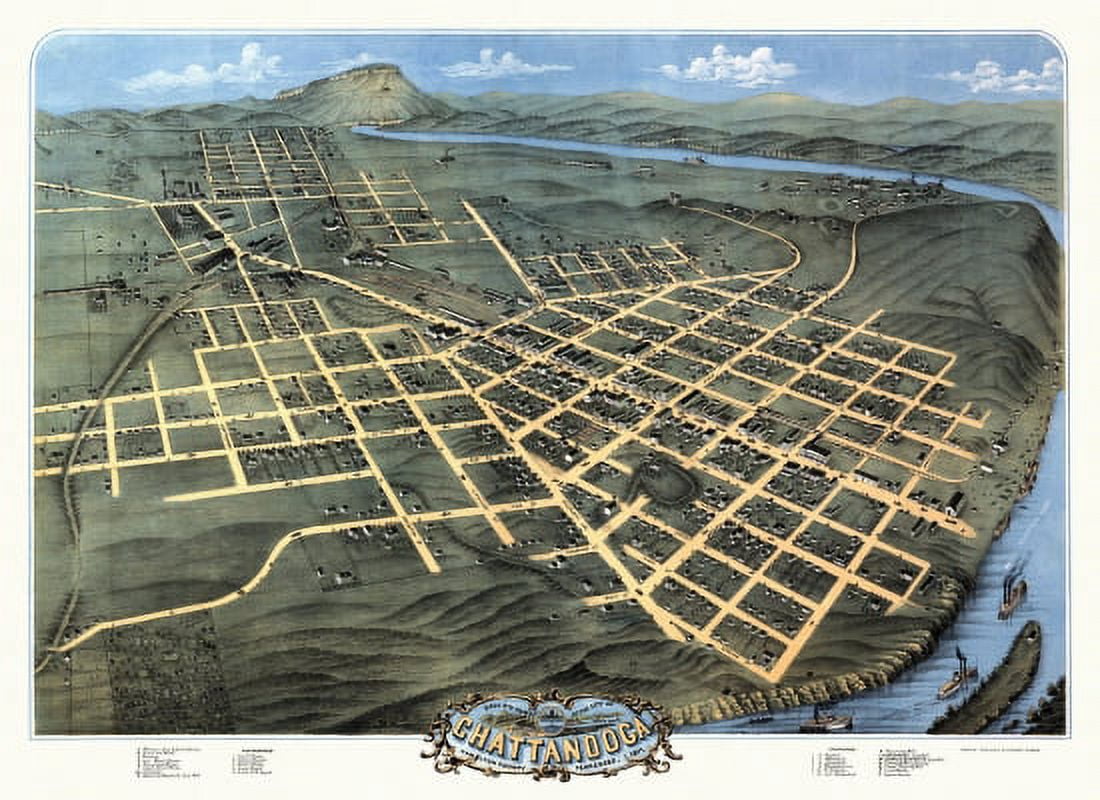 Historic Map of Chattanooga Tennessee 1871 Hamilton County Canvas Art - (36 x 54)