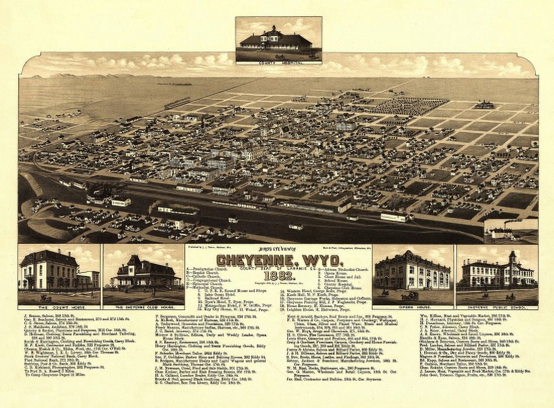 Historic Map of Cheyenne Wyoming 1882 Laramie County Canvas Art - (36 x 54)