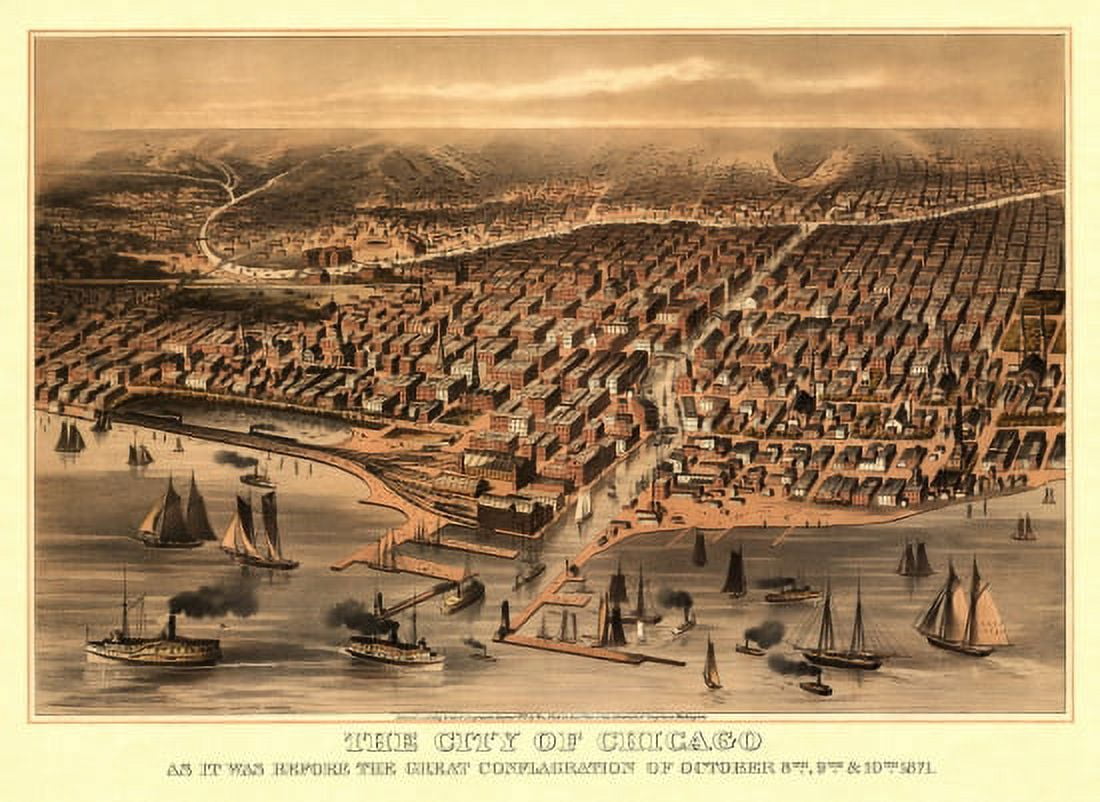 Historic Map of Chicago Illinois 1871 Cook County Canvas Art - (24 x 36)