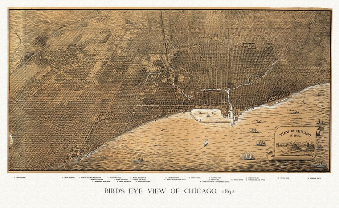 Historic Map of Chicago Illinois 1892 Cook County Canvas Art - (24 x 36)