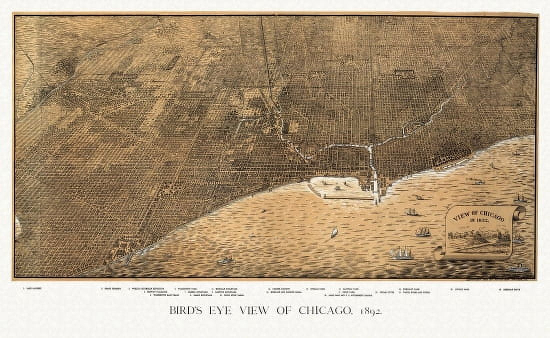 Historic Map of Chicago Illinois 1892 Cook County Canvas Art - (36 x 54)