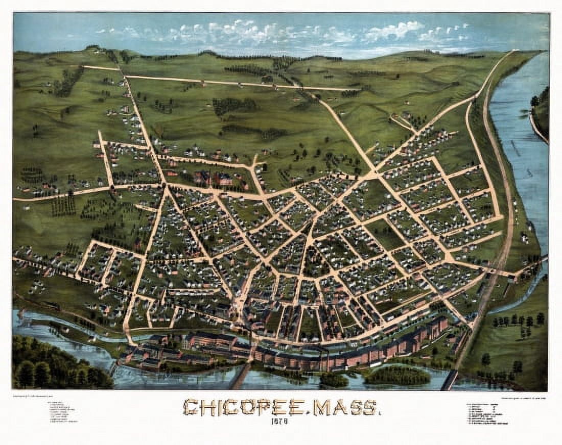 Historic Map of Chicopee Massachusetts 1878 Hampden County Canvas Art - (36 x 54)