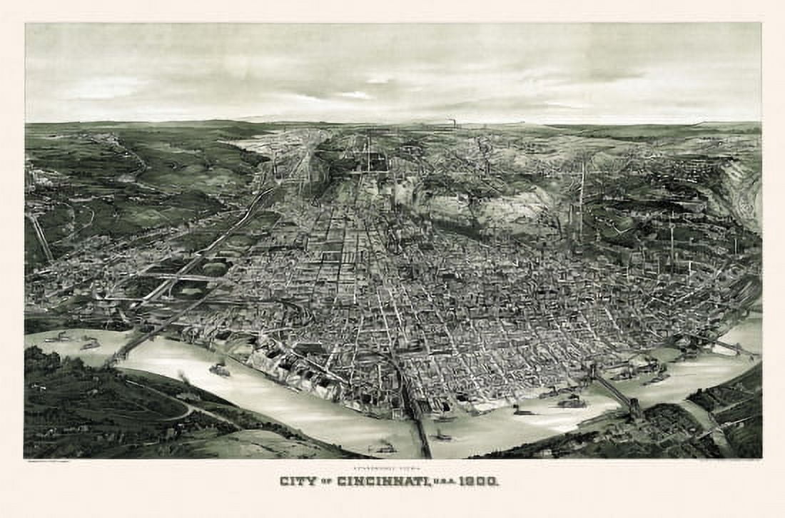 Historic Map of Cincinnati Ohio 1900 Brown County Canvas Art - (18 x 24)