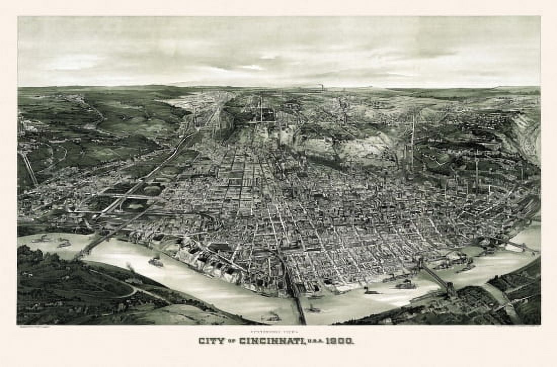 Historic Map of Cincinnati Ohio 1900 Brown County Canvas Art -  (36 x 54)