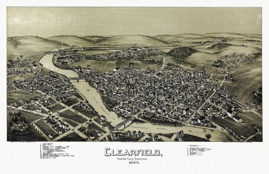 Historic Map of Clearfield Pennsylvania 1895 Clearfield County Canvas Art - (24 x 36)
