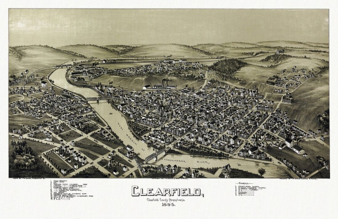Historic Map of Clearfield Pennsylvania 1895 Clearfield County Canvas Art - (36 x 54)