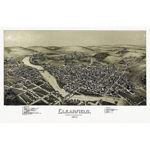 Historic Map of Clearfield Pennsylvania 1895 Clearfield County Canvas Art - (36 x 54)