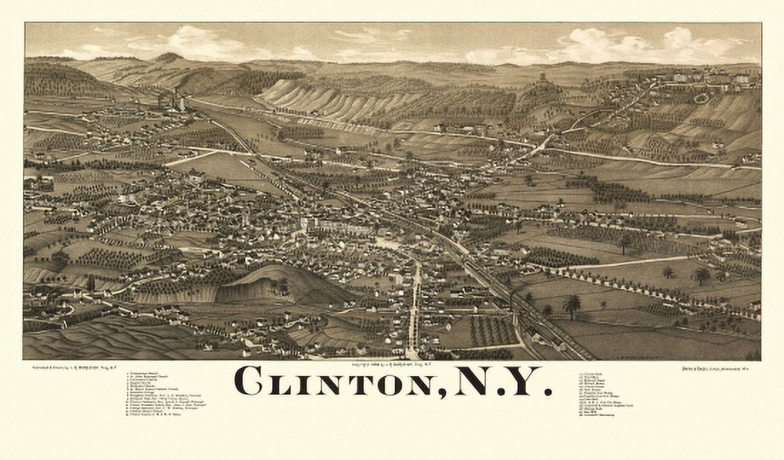 Historic Map of Clinton New York 1885 Clinton County Canvas Art - (36 x 54)