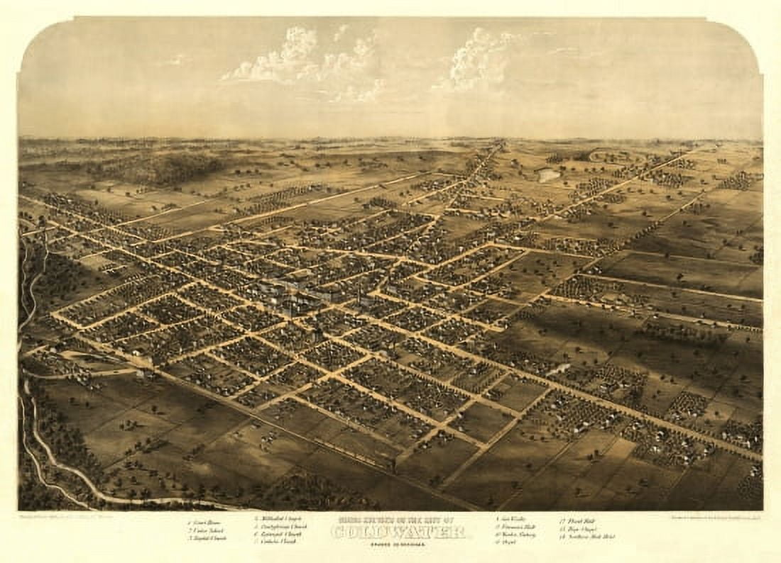 Historic Map of Coldwater Michigan 1868 Branch County Canvas Art - (18 x 24)