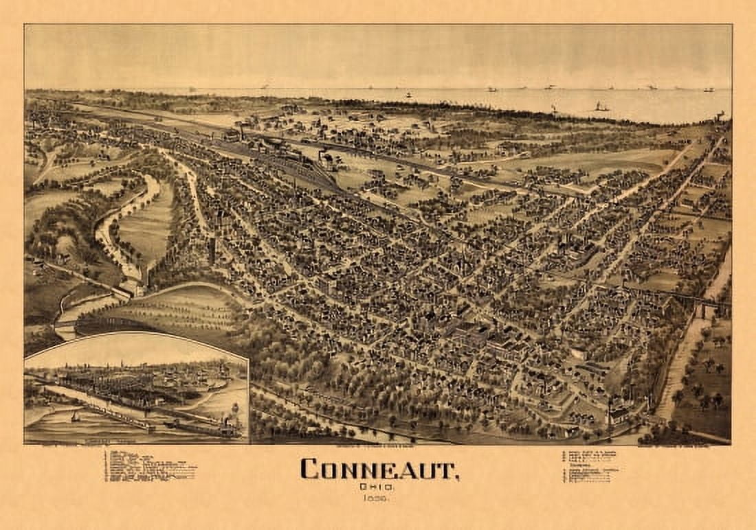 Historic Map of Conneaut Ohio 1896 Ashtabula County Canvas Art - (36 x 54)